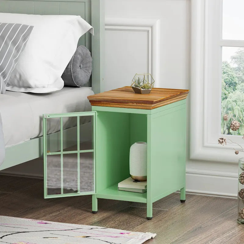 Table de chevet avec meuble de rangement et plateau en bois massif, 1 pièce/2 pièces