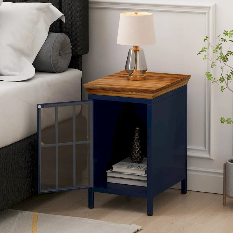 Table de chevet avec meuble de rangement et plateau en bois massif, 1 pièce/2 pièces