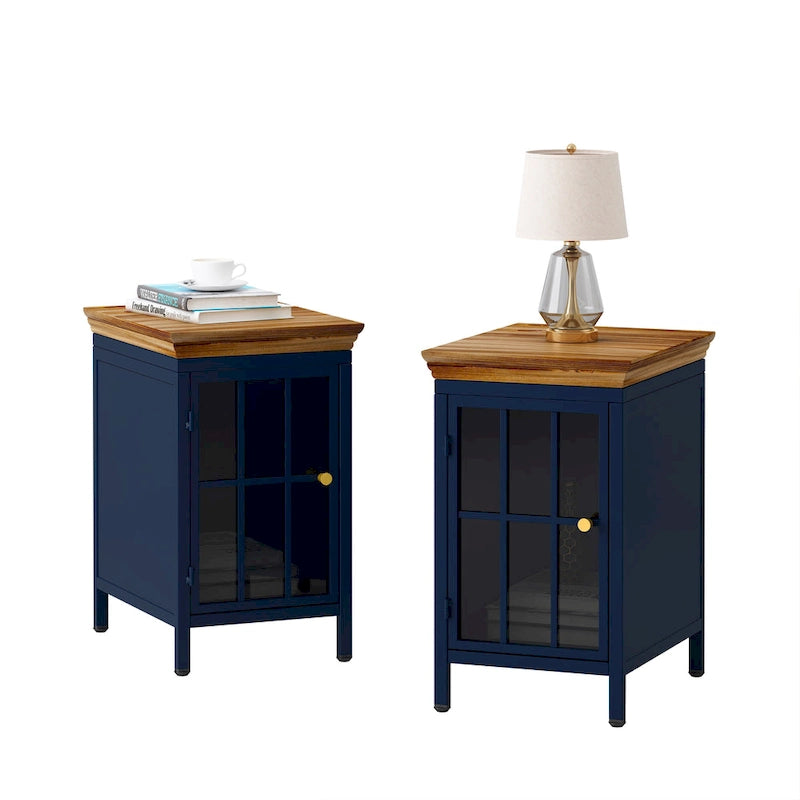 Table de chevet avec meuble de rangement et plateau en bois massif, 1 pièce/2 pièces