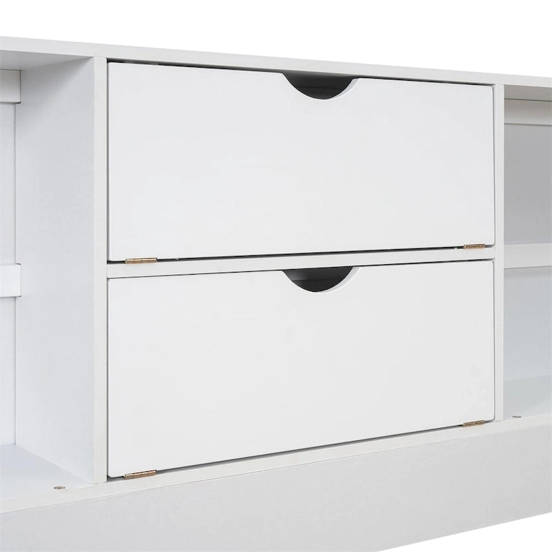 Lit plateforme double avec tête de lit de rangement et 8 tiroirs