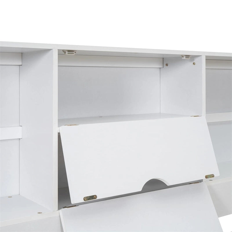 Lit plateforme double avec tête de lit de rangement et 8 tiroirs