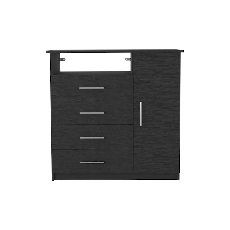 Commode à 4 tiroirs, Armoire à porte unique, Une étagère ouverte, Plateau supérieur de qualité supérieure