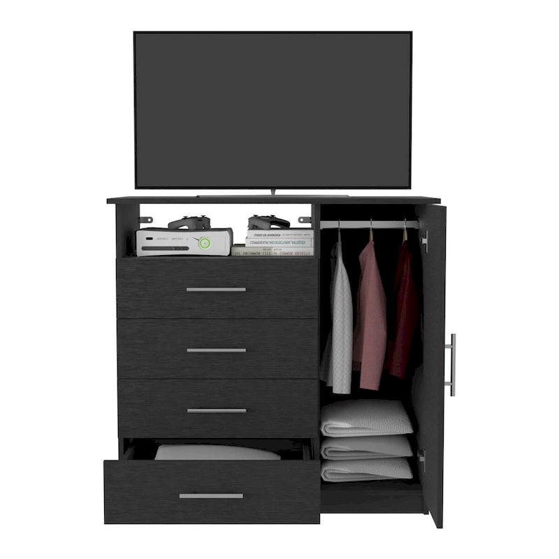Commode à 4 tiroirs, Armoire à porte unique, Une étagère ouverte, Plateau supérieur de qualité supérieure