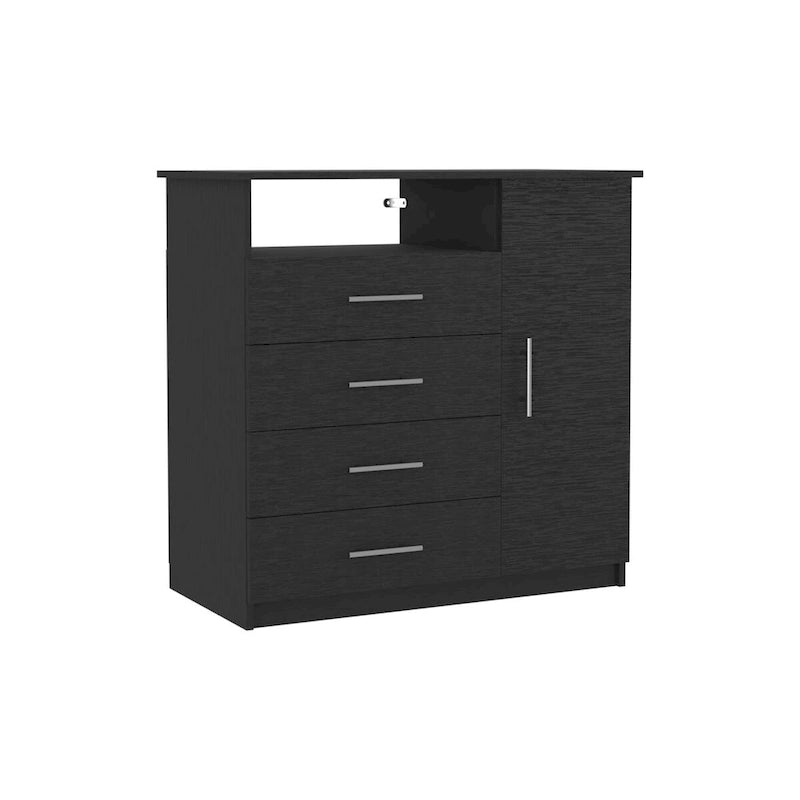 Commode à 4 tiroirs, Armoire à porte unique, Une étagère ouverte, Plateau supérieur de qualité supérieure