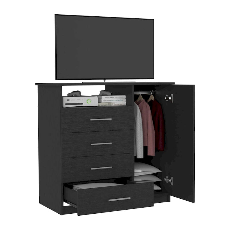 Commode à 4 tiroirs, Armoire à porte unique, Une étagère ouverte, Plateau supérieur de qualité supérieure