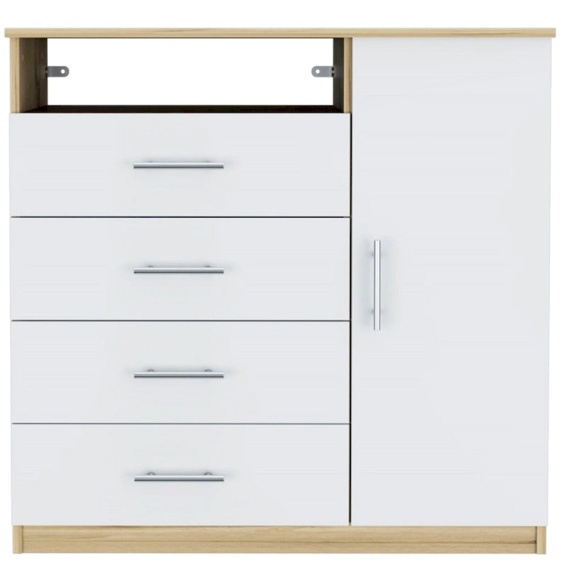 Commode à 4 tiroirs, Armoire à porte unique, Une étagère ouverte, Plateau supérieur de qualité supérieure