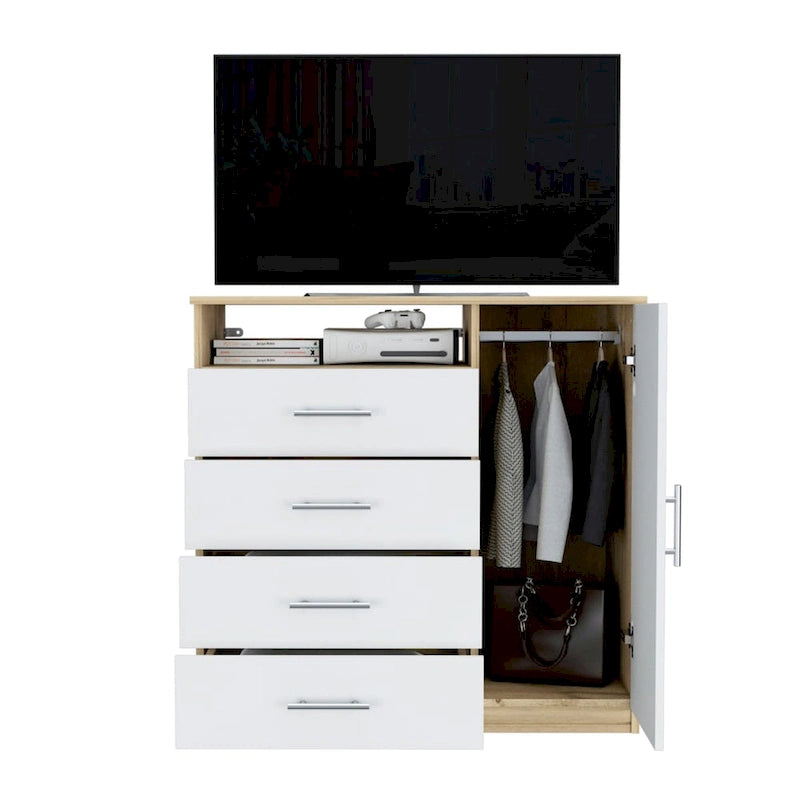 Commode à 4 tiroirs, Armoire à porte unique, Une étagère ouverte, Plateau supérieur de qualité supérieure