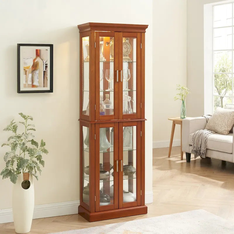 Vitrine Curio Éclairée avec Étagères Réglables, Portes en Verre Trempé (Ampoule E26 non incluse)