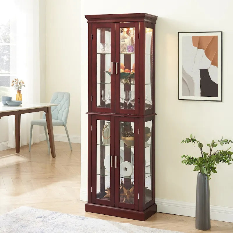 Vitrine Curio Éclairée avec Étagères Réglables, Portes en Verre Trempé (Ampoule E26 non incluse)