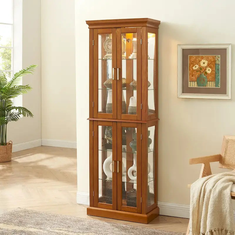 Vitrine Curio Éclairée avec Étagères Réglables, Portes en Verre Trempé (Ampoule E26 non incluse)