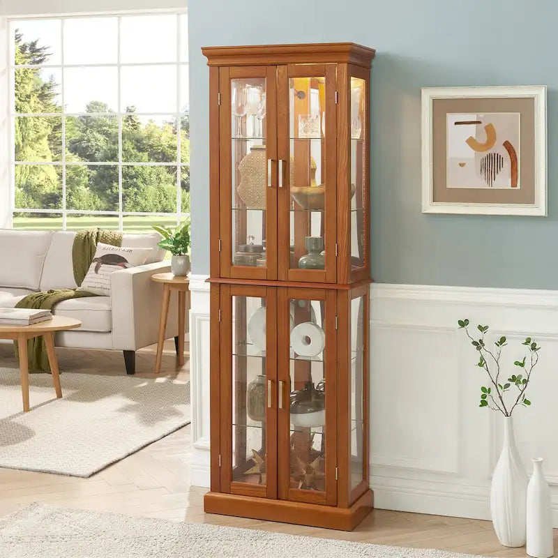 Vitrine Curio Éclairée avec Étagères Réglables, Portes en Verre Trempé (Ampoule E26 non incluse)