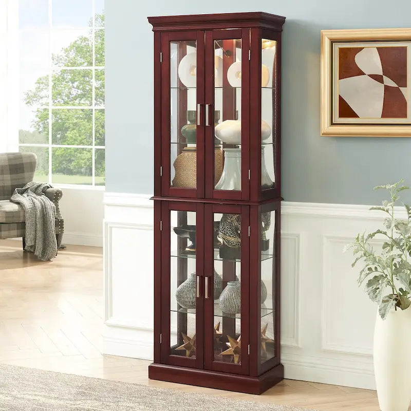Vitrine Curio Éclairée avec Étagères Réglables, Portes en Verre Trempé (Ampoule E26 non incluse)