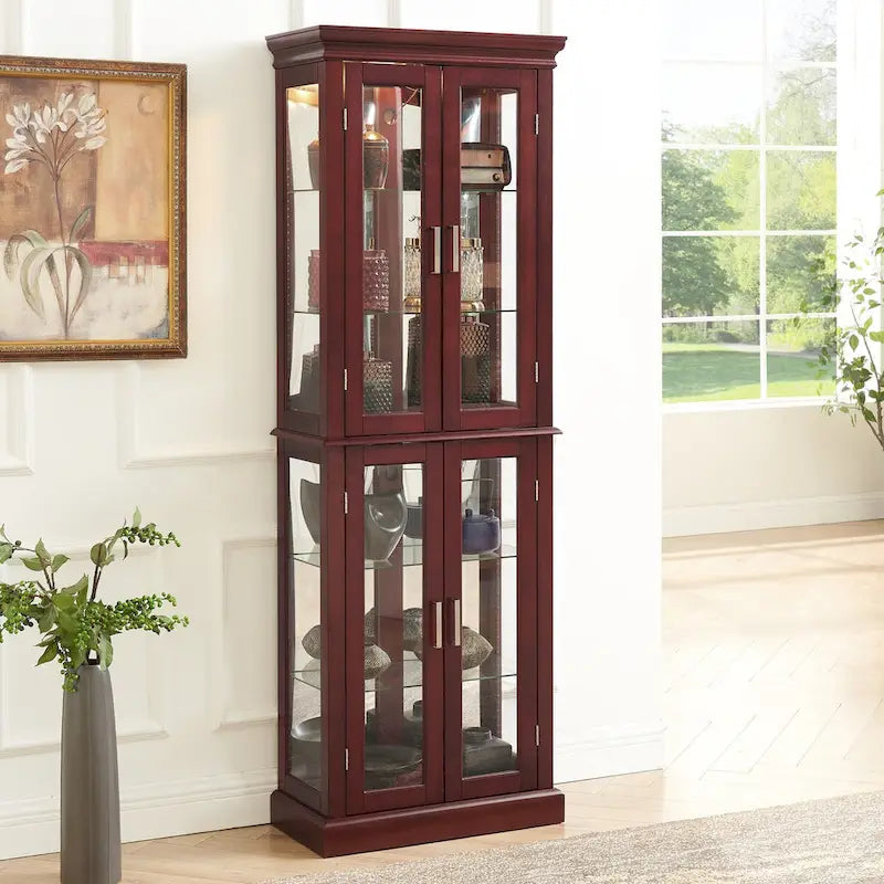 Vitrine Curio Éclairée avec Étagères Réglables, Portes en Verre Trempé (Ampoule E26 non incluse)