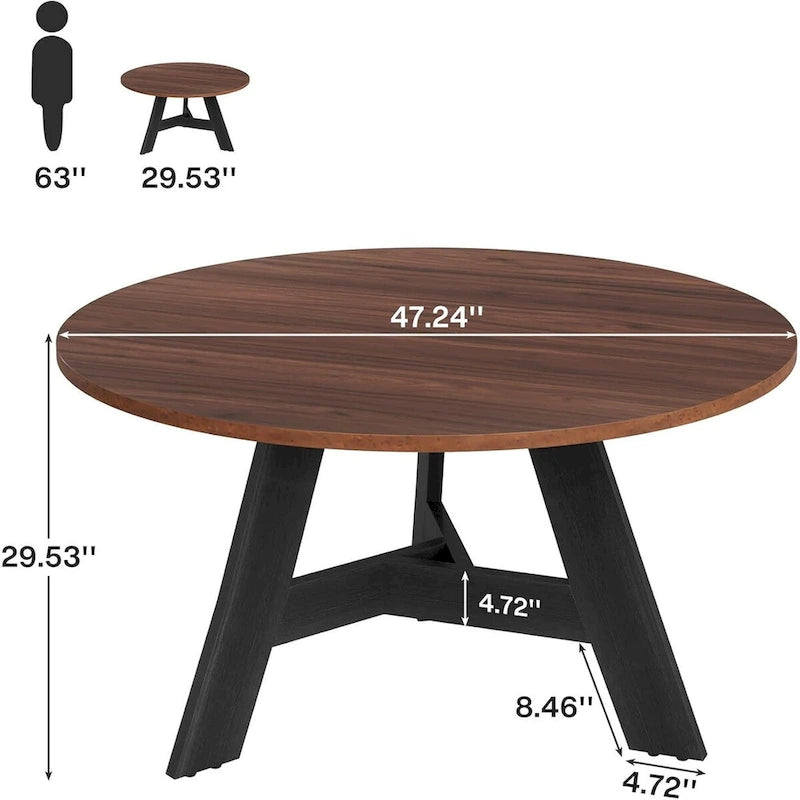 Table à manger ronde rustique pour 4 personnes