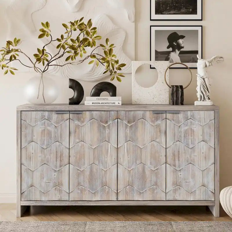 Bahut de style rustique à 4 portes en bois