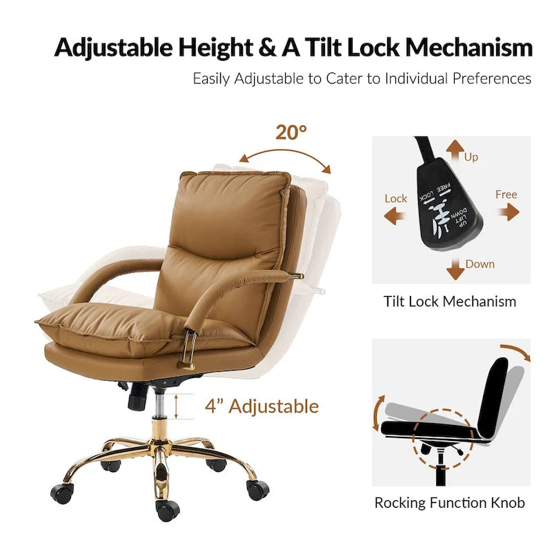 Chaise de bureau moderne en similicuir, réglable en hauteur, inclinable, avec base pivotante