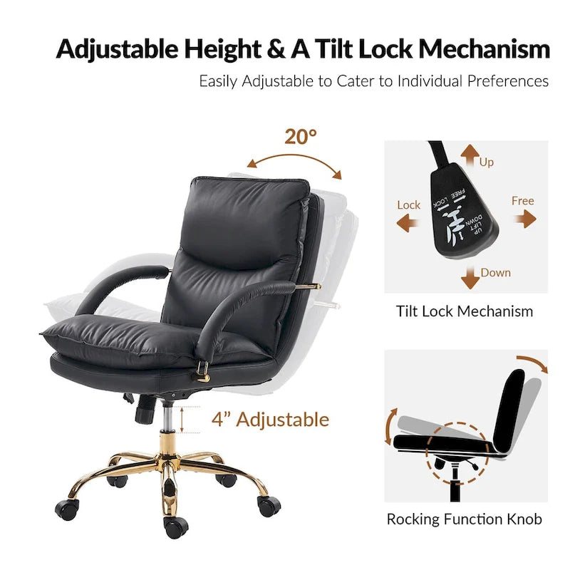 Chaise de bureau moderne en similicuir, réglable en hauteur, inclinable, avec base pivotante
