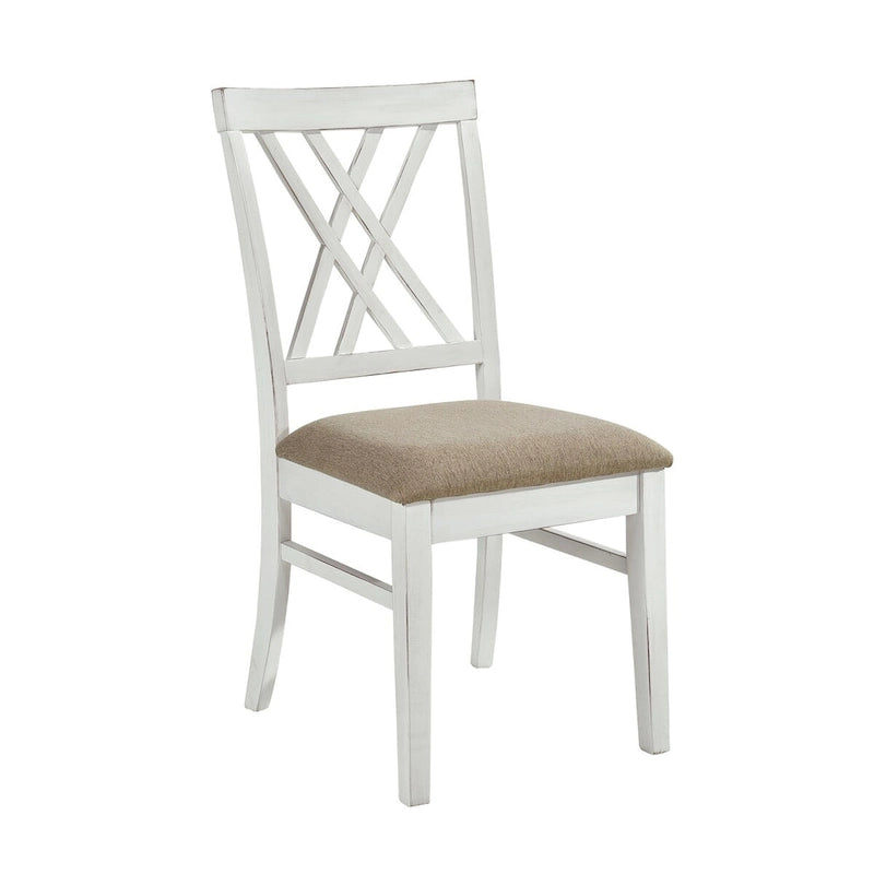 Lot de 2 chaises de salle à manger, hauteur d'assise 48 cm, dossier en croix, assise kaki, blanc style ferme