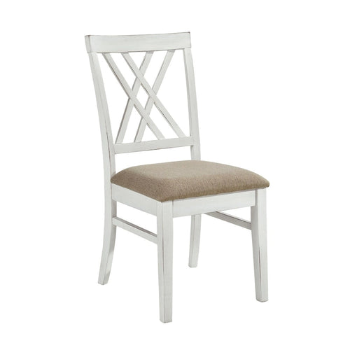 Lot de 2 chaises de salle à manger, hauteur d'assise 48 cm, dossier en croix, assise kaki, blanc style ferme