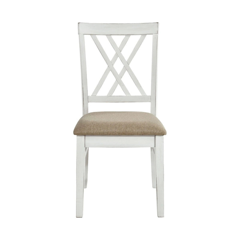 Lot de 2 chaises de salle à manger, hauteur d'assise 48 cm, dossier en croix, assise kaki, blanc style ferme