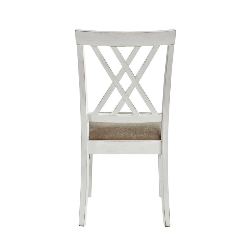 Lot de 2 chaises de salle à manger, hauteur d'assise 48 cm, dossier en croix, assise kaki, blanc style ferme