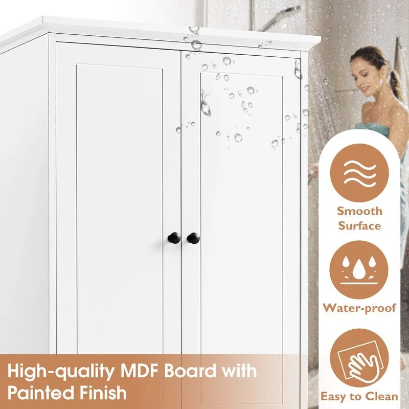 Meuble de rangement de salle de bain avec 2 portes et 4 tiroirs, étagère réglable