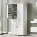 Meuble de rangement haut et large pour salle de bain, Unité de rangement pour salle de bain, Meuble sur pied avec 4 portes, Étagères réglables