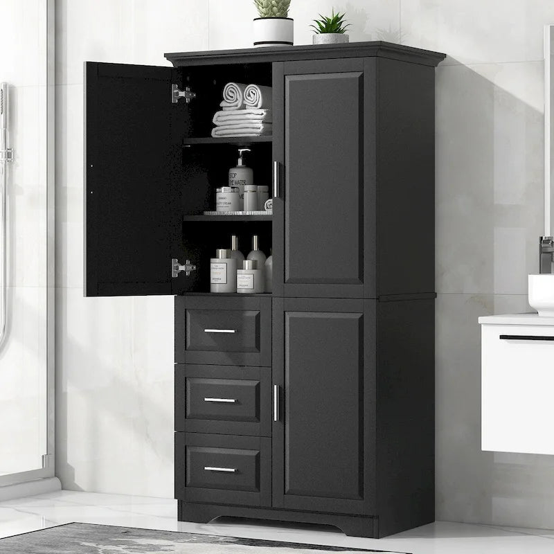 Meuble de rangement haut et large avec portes et trois tiroirs