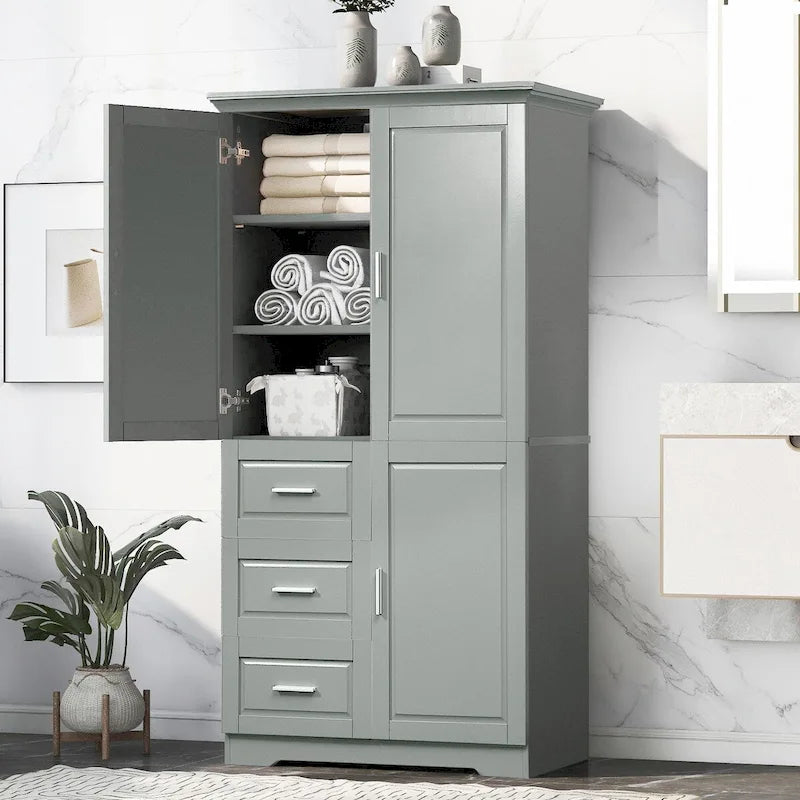 Meuble de rangement haut et large avec portes et trois tiroirs