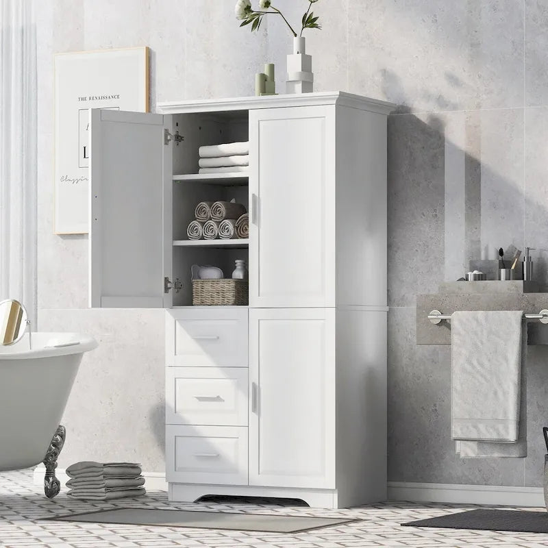 Meuble de rangement haut et large avec portes et trois tiroirs