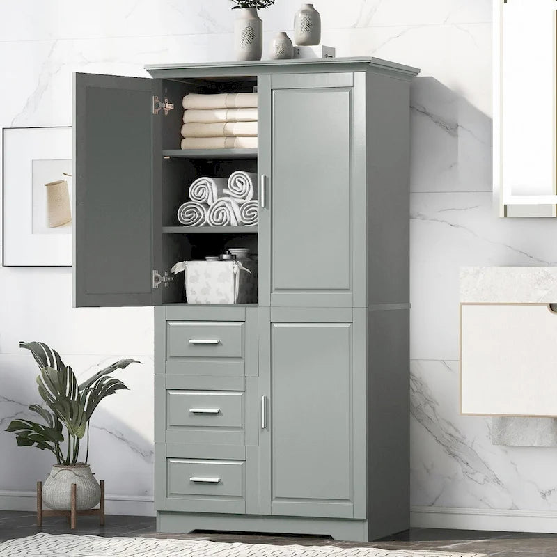 Meuble de rangement haut et large avec portes et trois tiroirs