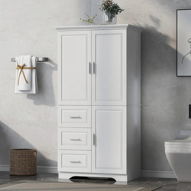 Meuble de rangement haut et large avec portes et trois tiroirs