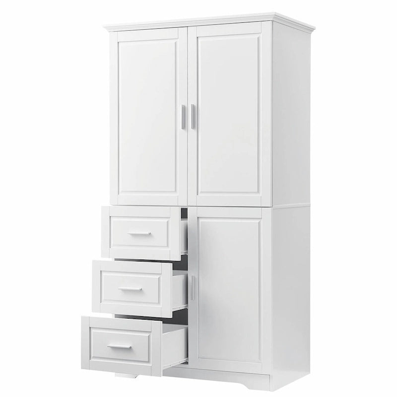 Meuble de rangement haut et large avec portes et trois tiroirs