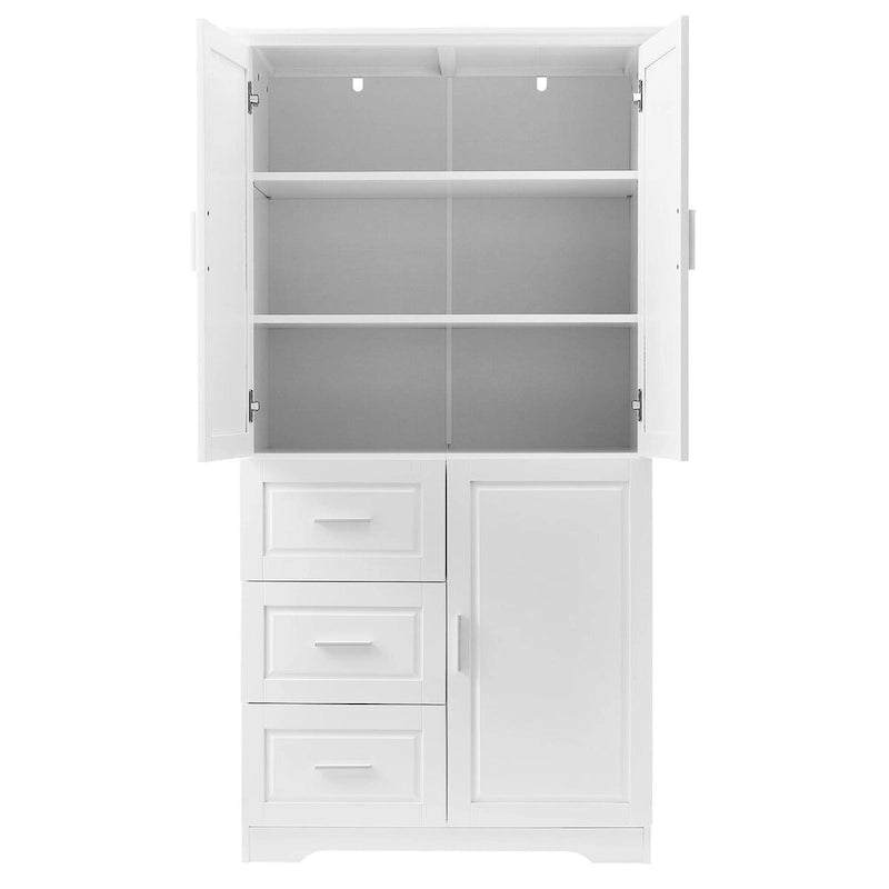 Meuble de rangement haut et large avec portes et trois tiroirs