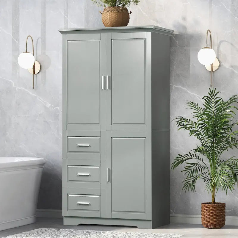 Meuble de rangement haut et large avec portes et trois tiroirs