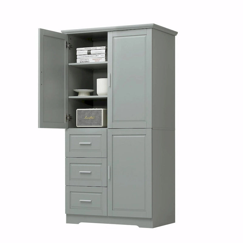 Meuble de rangement haut et large avec portes et trois tiroirs
