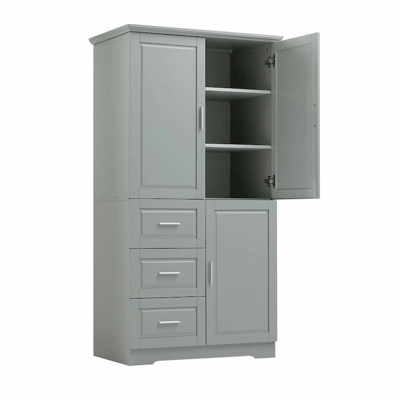 Meuble de rangement haut et large avec portes et trois tiroirs