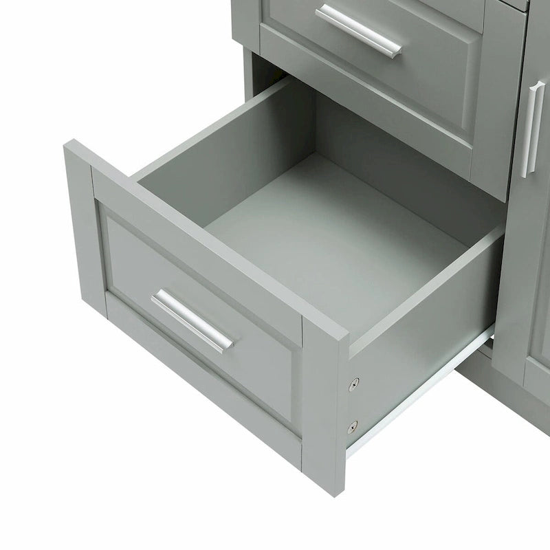 Meuble de rangement haut et large avec portes et trois tiroirs