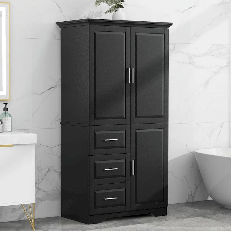 Meuble de rangement haut et large avec portes et trois tiroirs