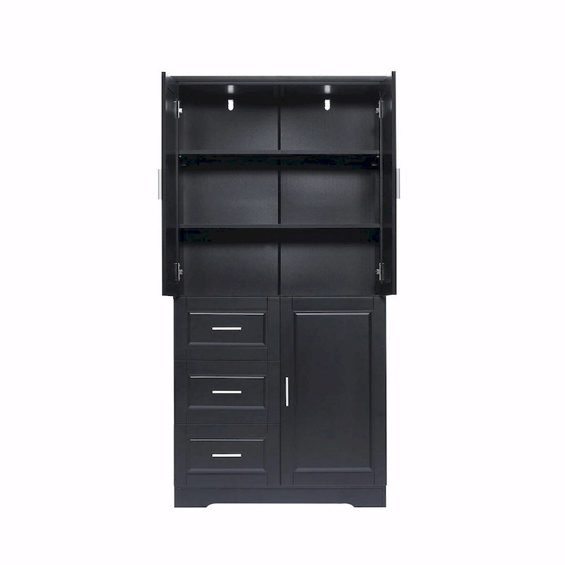 Meuble de rangement haut et large avec portes et trois tiroirs