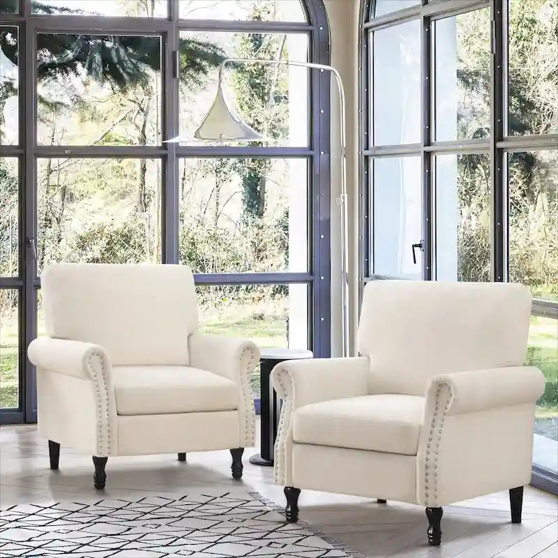 Fauteuil rembourré moderne avec garniture cloutée (lot de 2)