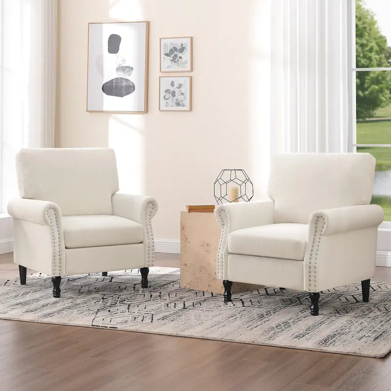 Fauteuil rembourré moderne avec garniture cloutée (lot de 2)