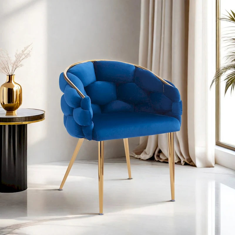 Fauteuil d'appoint de luxe fait à la main avec pieds dorés, fauteuil moderne en velours pour salon et chambre à coucher