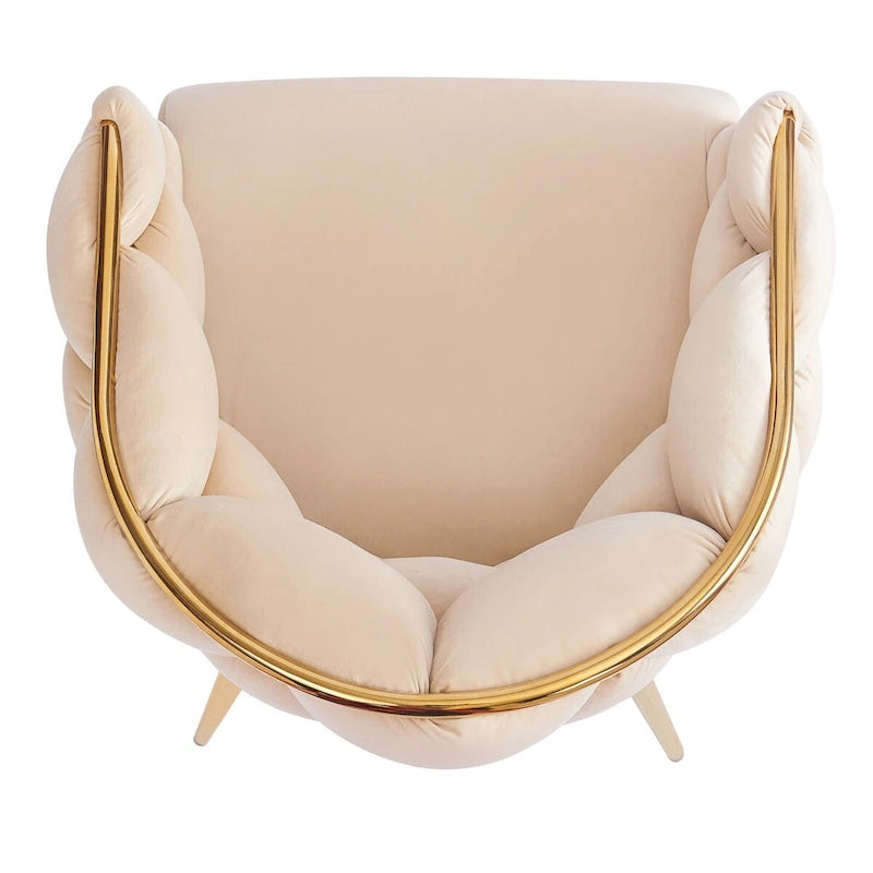 Fauteuil d'appoint de luxe fait à la main avec pieds dorés, fauteuil moderne en velours pour salon et chambre à coucher