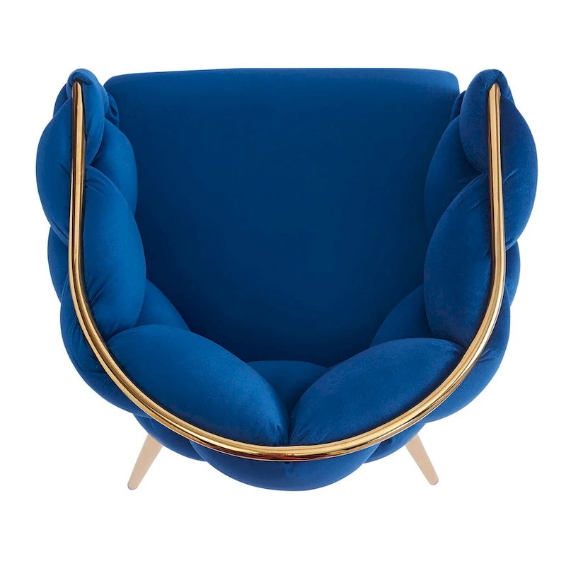 Fauteuil d'appoint de luxe fait à la main avec pieds dorés, fauteuil moderne en velours pour salon et chambre à coucher